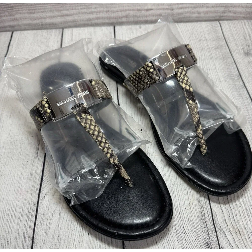 MICHAEL KORS LEATHER PYTHON PLATE THONG women SANDALS SZ  9M